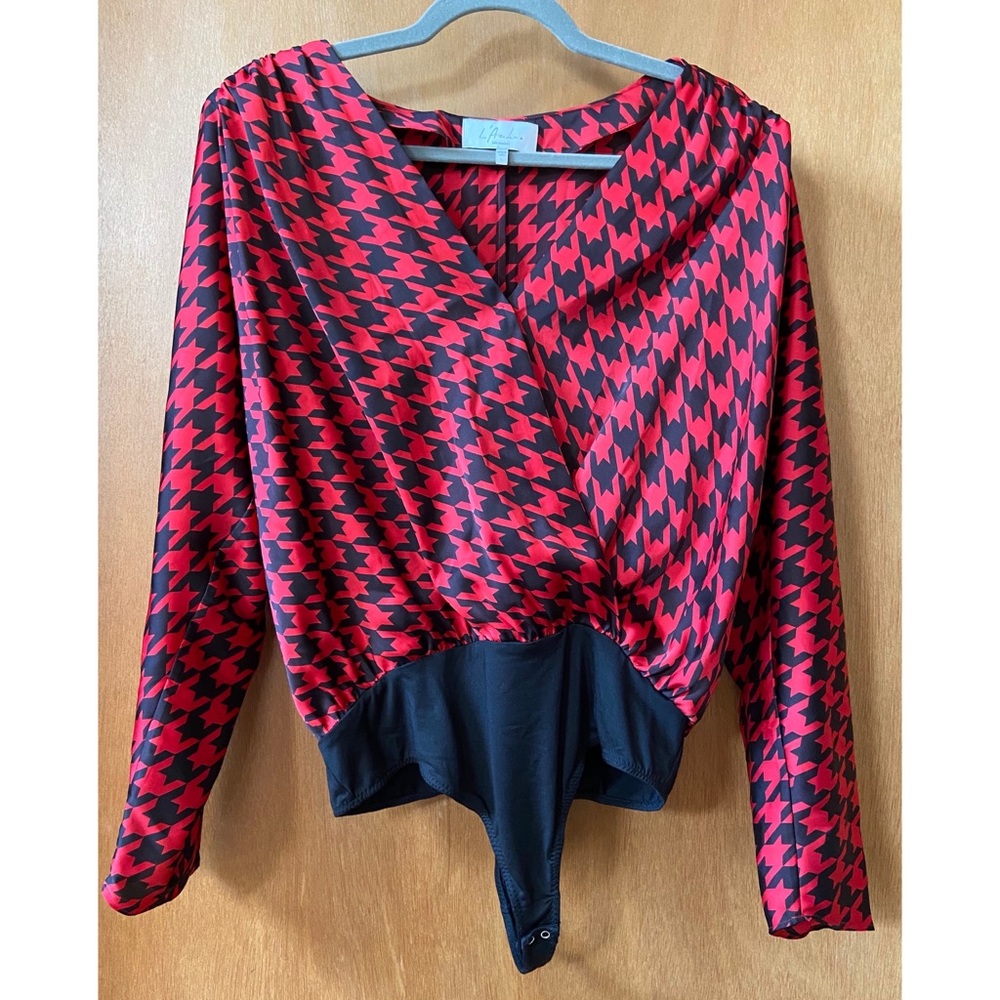 Houndstooth red & black bodysuit